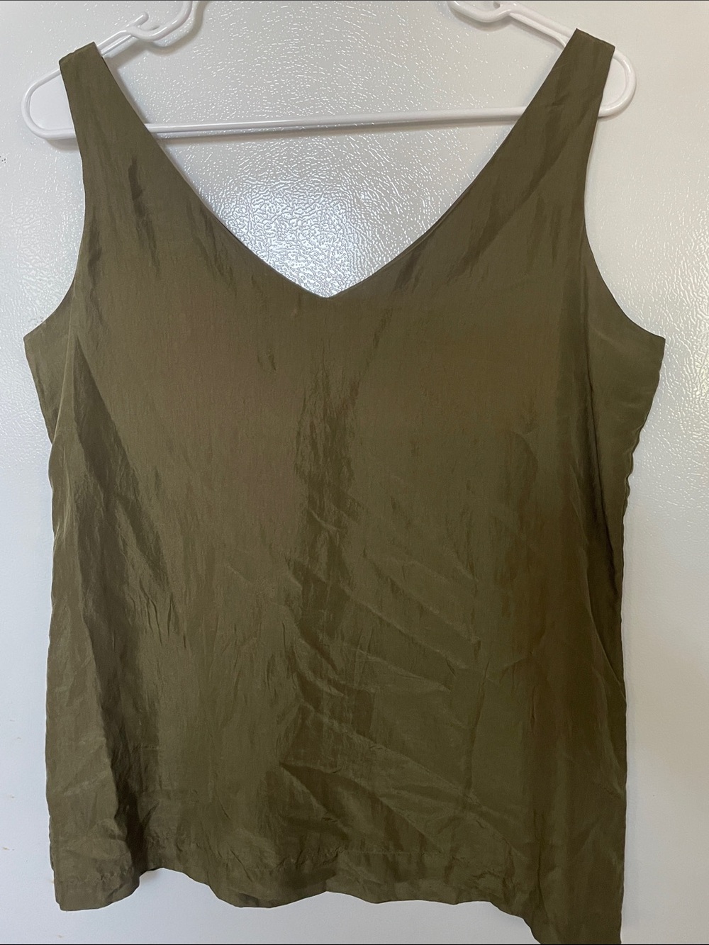 Express Small 100% Silk Quiet Luxury Olive Green V-Neck Blouse